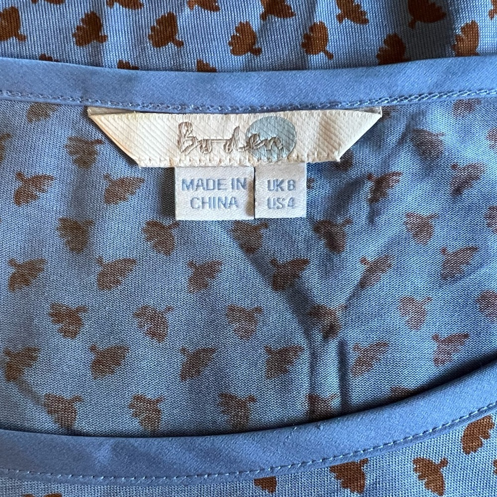 BODEN Blue & Brown “Claudia” Ladder Stitch Floral Print Top Blouse Size 4 - Picture 4 of 9